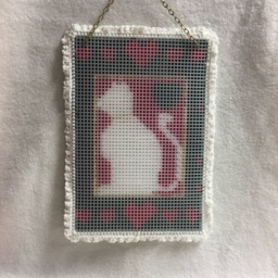 White Kitty With Hearts in Silhouette Wall Hanging - #se016 - thumbnail 2