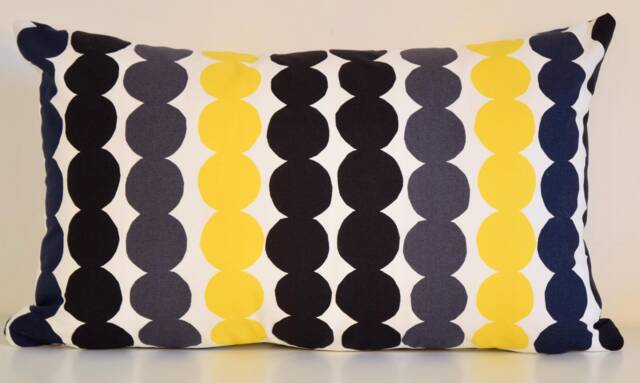 Handmade Marimekko Pillow Cover Rasymatto Black, Yellow, Grey - 12x20 Inches - image 1