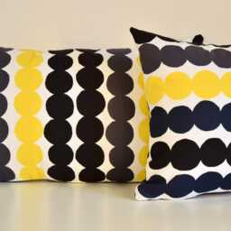 Handmade Marimekko Pillow Cover Rasymatto Black, Yellow, Grey - 12x20 Inches - thumbnail 3