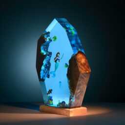 Mermaid Ocean Scene Resin Night Light - Handmade Epoxy Lamp With Wood Base - thumbnail 2
