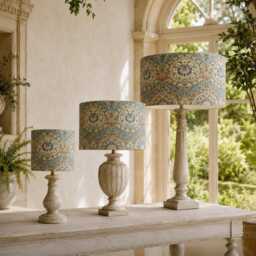 William Morris Eden Azure Lampshade - Handmade Candle Clip Or Drum Shade For Table Lamp, Wall Light Ceiling Pendant - thumbnail 1