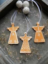 Ceramic Angels Christmas Ornaments, Gingerbread Holiday Decoration, Set Of 3 Caramel Gift, X-Mas Traditional Pottery