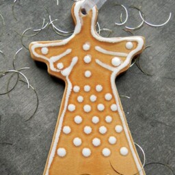 Ceramic Angels Christmas Ornaments, Gingerbread Holiday Decoration, Set Of 3 Caramel Gift, X-Mas Traditional Pottery - thumbnail 2