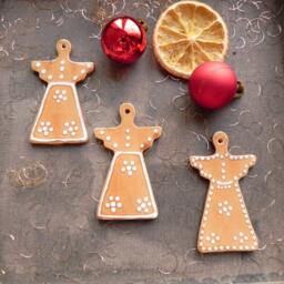 Ceramic Angels Christmas Ornaments, Gingerbread Holiday Decoration, Set Of 3 Caramel Gift, X-Mas Traditional Pottery - thumbnail 4