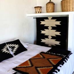 Mexican Relampago Pillow, Wool Mexican Decorative Cushion, Black + White - thumbnail 3