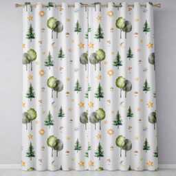 Watercolor Forest Trees Mushrooms Sun Moon Stars On Grey Seamless Pattern Readymade Eyelet Ring Top Thermal 100% Blackout Curtains - thumbnail 2