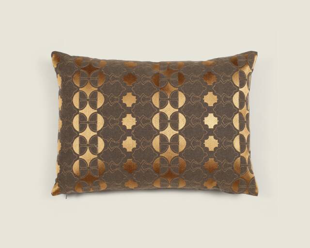 Copper Suzani Ikat Inspired Pattern Geometric Embroidered Mandala Premium Quality Cotton Linen Chambray Cushion 15 X 22 - image 1
