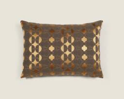 Copper Suzani Ikat Inspired Pattern Geometric Embroidered Mandala Premium Quality Cotton Linen Chambray Cushion 15 X 22 - thumbnail 1