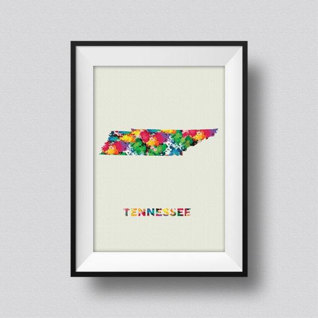 Tennessee Watercolor Map Usa Art Print Ink Splash Poster Canvas