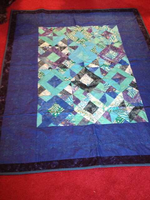 Modern Patchwork Blue & Turquoise Diamond Throw Quilt, Home Decor Quilt 50 X 60 Inch, Housewarming Christmas Wedding Gift Ideas - image 1