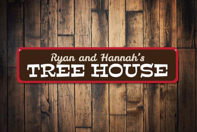 Tree House Sign, Personalized Kid Name Bedroom Custom Child Playroom Metal Room Wall Decor - Quality Aluminum - image 1