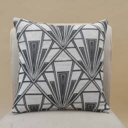 Art Deco Geometric Cushion. Pearl White & Silver Vintage Design. Luxury Velvet Chenille. 17x17
