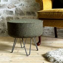 Harris Tweed Moss Footstool With Steel Hairpin Legs