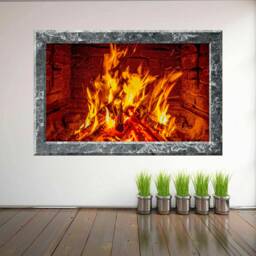 Small & Very Large Adhesive Sticker Decal Of Fireplace Fire With Marble Surround Wall Print Graphic Design Poster