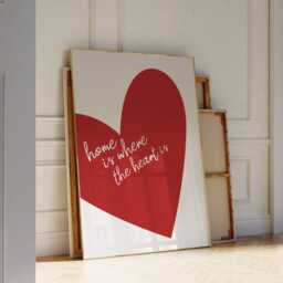 Home Is Where The Heart Wall Print, Red Retro Trendy Art, Bedroom Art Quote - thumbnail 3