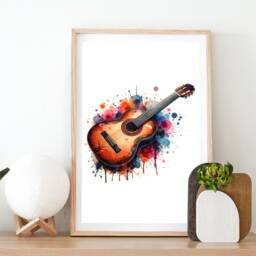 Guitar Watercolour Art Print - Set Of 3 Music Artwork - Acoustic Watercolor Poster Wall Musician Instrument Picture Decor Room Gift - thumbnail 2