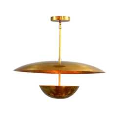 1950's Mid Century Modern Flush Mount Handmade Brass Disc Ceiling Light Home Decor - thumbnail 3