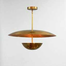 1950's Mid Century Modern Flush Mount Handmade Brass Disc Ceiling Light Home Decor - thumbnail 2