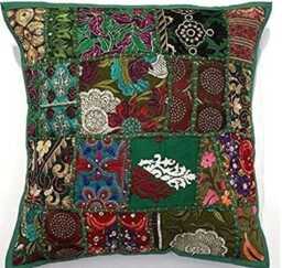 Embroidered Patchwork Pillow Cover Indian Sequin Cotton Cushion - thumbnail 4