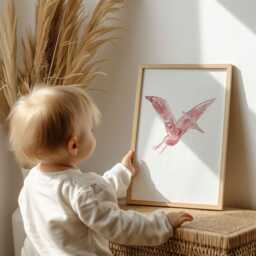 Red Pterodactyl Watercolor Print - Dinosaur Nursery Wall Art For Baby Boy Or Girl Flying Dinosaur Kids Poster - thumbnail 2