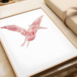 Red Pterodactyl Watercolor Print - Dinosaur Nursery Wall Art For Baby Boy Or Girl Flying Dinosaur Kids Poster - thumbnail 1