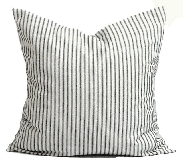 Black Ticking Pillow Covers, Cover For 20x20 Pillow, 16x16 18x18 All Sizes - image 1