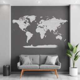 World Map Wall Decal Vinyl Stickers - Detailed Large Art Print Grey Office Decor Travel Gift - thumbnail 1