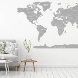 World Map Wall Decal Vinyl Stickers - Detailed Large Art Print Grey Office Decor Travel Gift - thumbnail 2
