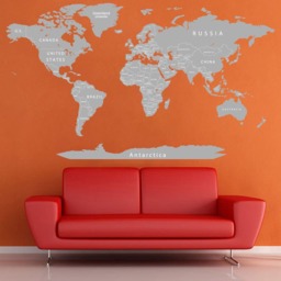 World Map Wall Decal Vinyl Stickers - Detailed Large Art Print Grey Office Decor Travel Gift - thumbnail 3