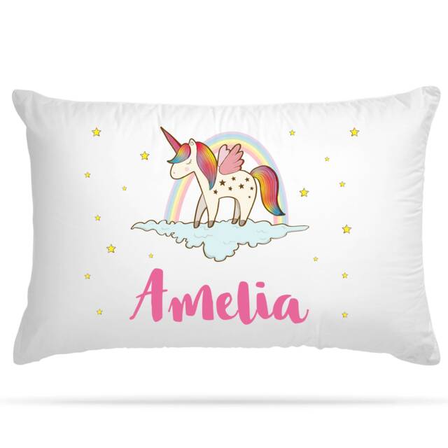 Customised Unicorn Kids Pillow Case With 5 Colour Option Personalised Gifts For Cute Room Decor - Home & Birthday Decoration Girls - image 1