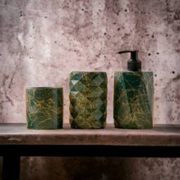 Emerald Green Concrete Bathroom Accessory Set Modern Gold Bath Decor