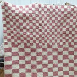 Hand-Knotted Moroccan Pink Checkered Wool Rug, Amazigh Handmade Carpet, Customs Black Friday Gift - thumbnail 2