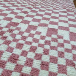 Hand-Knotted Moroccan Pink Checkered Wool Rug, Amazigh Handmade Carpet, Customs Black Friday Gift - thumbnail 4