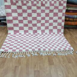 Hand-Knotted Moroccan Pink Checkered Wool Rug, Amazigh Handmade Carpet, Customs Black Friday Gift - thumbnail 3