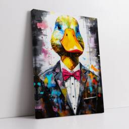 Duck With Suit Bow Tie Animal Abstract Oil Painting Splatter Style Wall Art, Framed Canvas Poster Print, Home Kitchen Office Room Decor - thumbnail 2