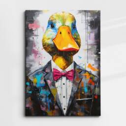 Duck With Suit Bow Tie Animal Abstract Oil Painting Splatter Style Wall Art, Framed Canvas Poster Print, Home Kitchen Office Room Decor - thumbnail 3