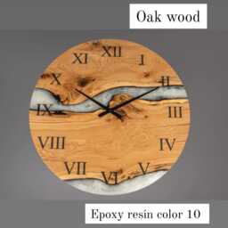 Modern Epoxy Resin Wood Wall Clock, Kitchen Farmhouse Art, Oak Clock Unique - thumbnail 2