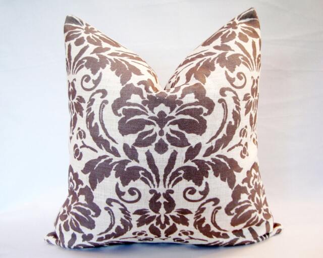 Ikat Damask Pillow Cover, Grey & Ivory Euro Cushion - 20x20 - image 1