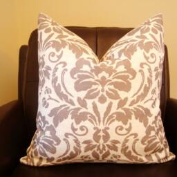 Ikat Damask Pillow Cover, Grey & Ivory Euro Cushion - 20x20 - thumbnail 2