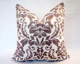 Ikat Damask Pillow Cover, Grey & Ivory Euro Cushion - 20x20 - thumbnail 1