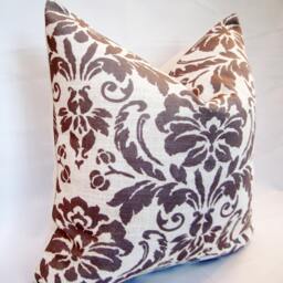 Ikat Damask Pillow Cover, Grey & Ivory Euro Cushion - 20x20 - thumbnail 3