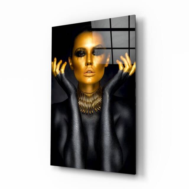 Golden Goddess Portrait - Luxury Female Photography Glass Wall Art For Bold Interior Design - image 1