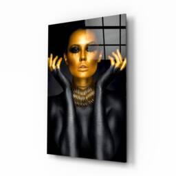 Golden Goddess Portrait - Luxury Female Photography Glass Wall Art For Bold Interior Design - thumbnail 1