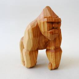 Hand Carved Wooden Gorilla Sculpture - Flat Plane Wood Art Solid Basswood Wildlife Statue Collectible Animal Carving - thumbnail 3