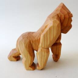 Hand Carved Wooden Gorilla Sculpture - Flat Plane Wood Art Solid Basswood Wildlife Statue Collectible Animal Carving - thumbnail 2