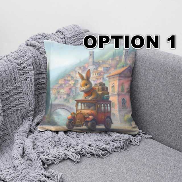 Whimsical Bunny Travel Cushion Cover Kids Room Decor - image 1