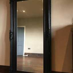 statement Matt Black Large Swept Gilt Ornate French Over Mantle Leaner Wall Mirror 6 Ft X 3 - thumbnail 2