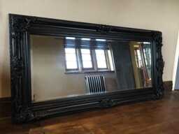 statement Matt Black Large Swept Gilt Ornate French Over Mantle Leaner Wall Mirror 6 Ft X 3