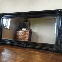 statement Matt Black Large Swept Gilt Ornate French Over Mantle Leaner Wall Mirror 6 Ft X 3 - thumbnail 3