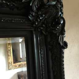 statement Matt Black Large Swept Gilt Ornate French Over Mantle Leaner Wall Mirror 6 Ft X 3 - thumbnail 4